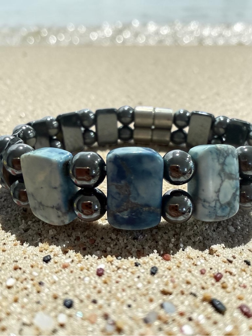 Blue Stone Beaded Magnetic Bracelet